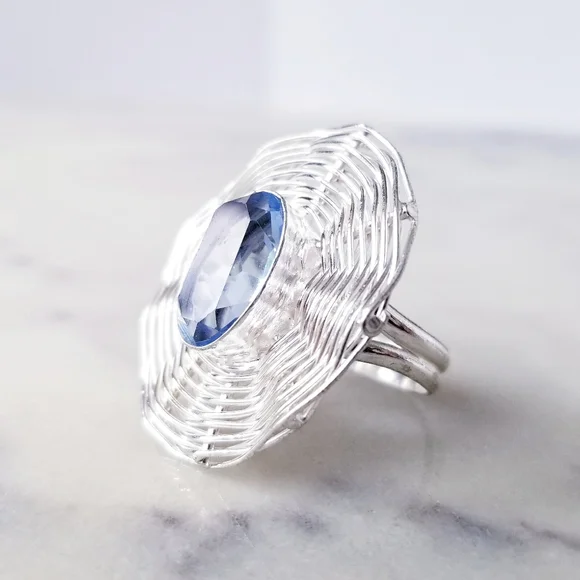 Silver Plated Blue Topaz Weave Cocktail Ring Size 9 - Picture 2 of 9
